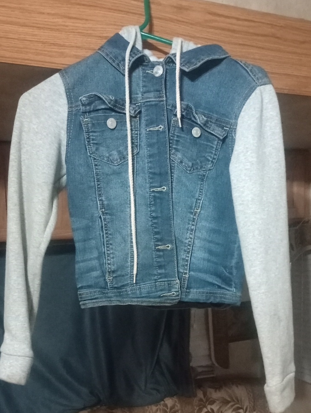 Wallflower Blue Denim Jacket with Light Gray Hood and Sleeves
